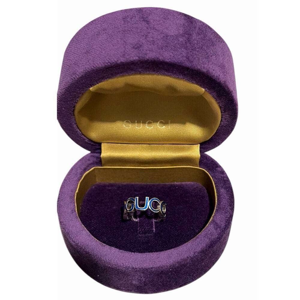 Gucci GG Sterling Silver Blue Enamel Ring | 925 Sterling | Size 7 | Box | NWOT - Picture 3 of 6